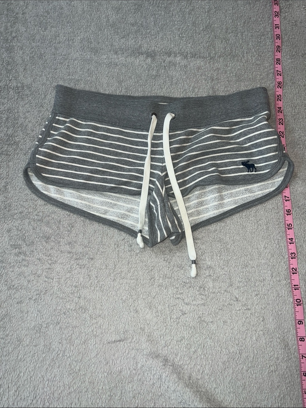 Abercrombie & Fitch Gray and White Striped Knit Athletic Shorts